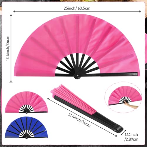 2 Packs Large Folding Hand Fans (Rose Red and Blue)