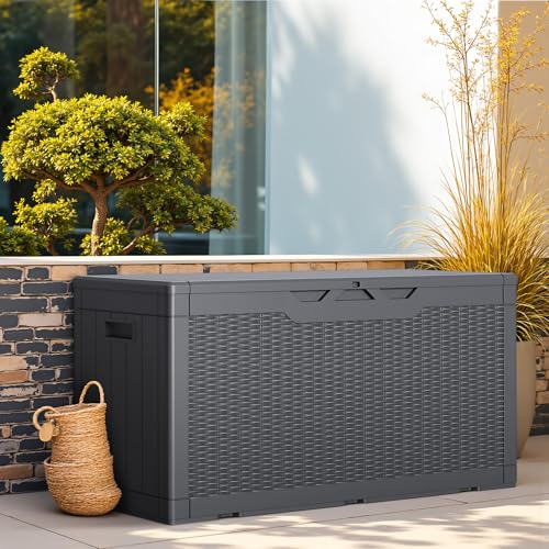 Outdoor Storage Box 100 Gallon Storage Bin with Lid for Patio Furniture (Gray / 100 Gallon)