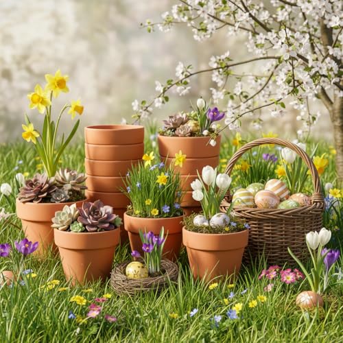 Terracotta Clay Pots with Drainage Holes (4-inch Red)