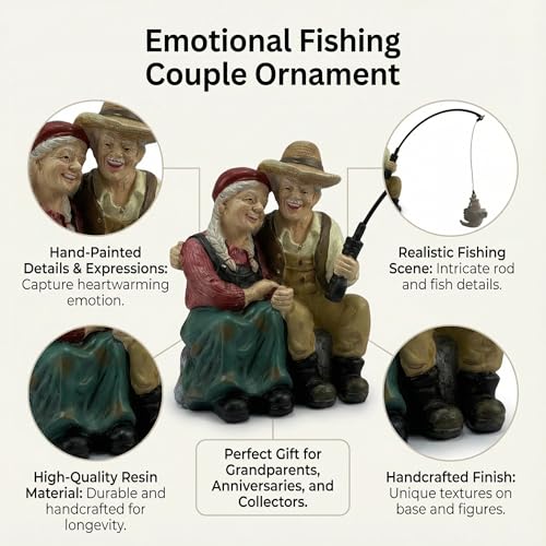 Romantic Older Couple Fishing Statue Outdoor Garden Koi Pond Decoration (Fishing Couple Statue)