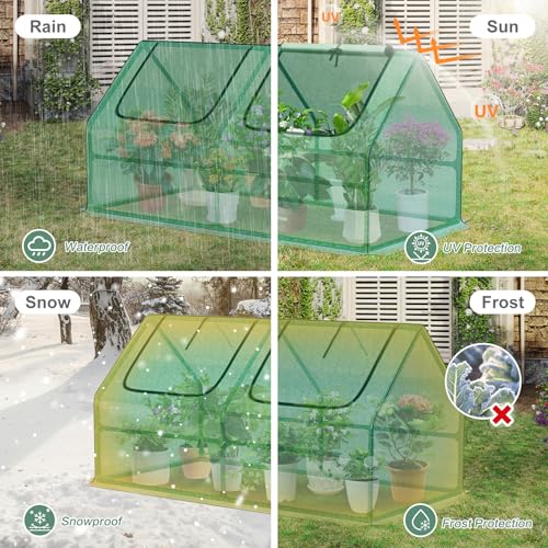 4 x 2 x 2 ft Mini Greenhouse with 2 Zipper Doors (Green / 4 x 2 x 2 ft)