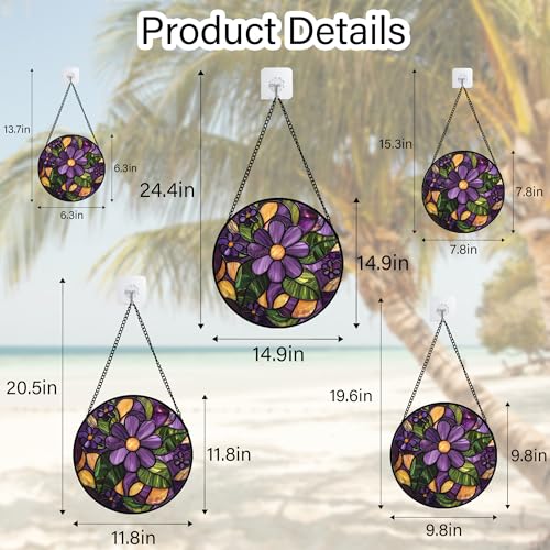 Stained Glass Window Hanging Purple Flower Suncatcher Gift for Women 12" (Brown-green / 11.8x11.8 IN)