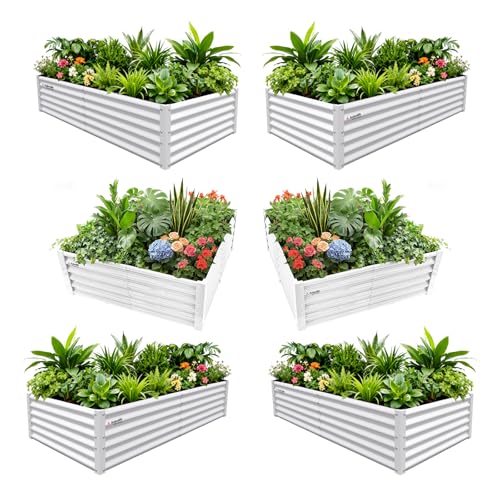 Anleolife 6 Bed Rectangle & Square Raised Garden Bed Set (Set of 6 / Bower-white)