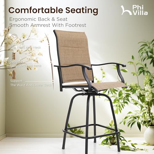 Outdoor Patio Swivel Bar Stools Set of 4 (Padded Brown / 4 Piece)