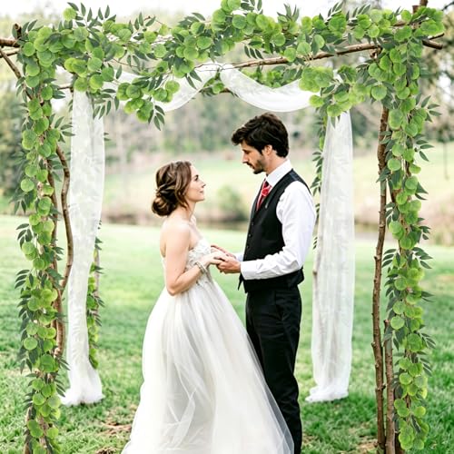 Artificial Silk Eucalyptus Vine Garland with Willow Leaves 2P 6Ft (Eucalyptus Leaf Dark Green)