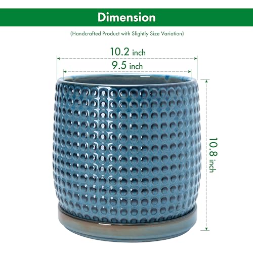 Beaded Ceramic Pot with Saucer (10.2 Inch / Ocean Teal)