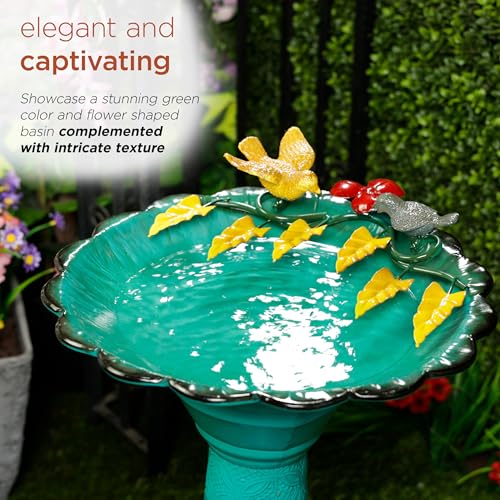 ORS112GN Vintage Metal Pedestal Birdbath with Stand (Green)