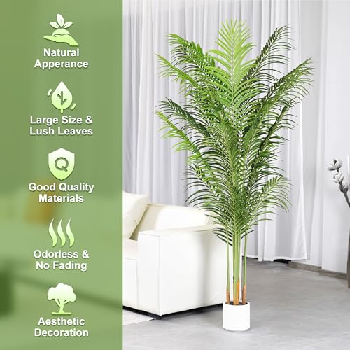 Artificial Palm Tree for Home Decor Indoor 6.6Ft Large Tall Fake Plants Faux Tropical Areca Palm Silk Floor Plant in Pot Living Room Office Garden Decoration Housewarming Gift (6.6 Feet)