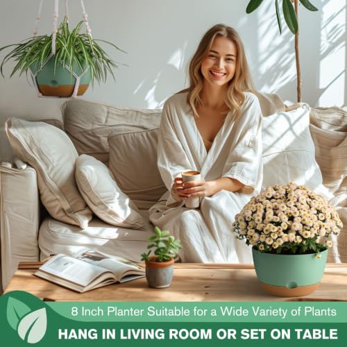 8 Inch Macrame Self Watering Hanging Planters for Indoor (2 Count)