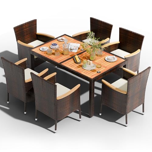 7 PCS Wicker Patio Dining Set (Brown / 7 Pieces)