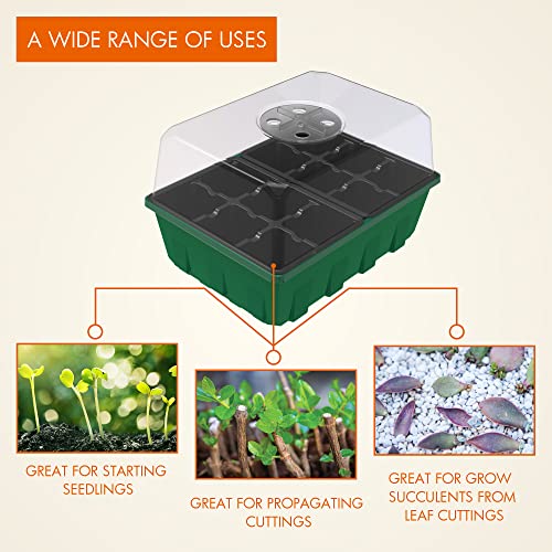 10 Pack Seed Starter Trays with Dome and Green Base 120 Cell (12-Cell Black 10-Pack)