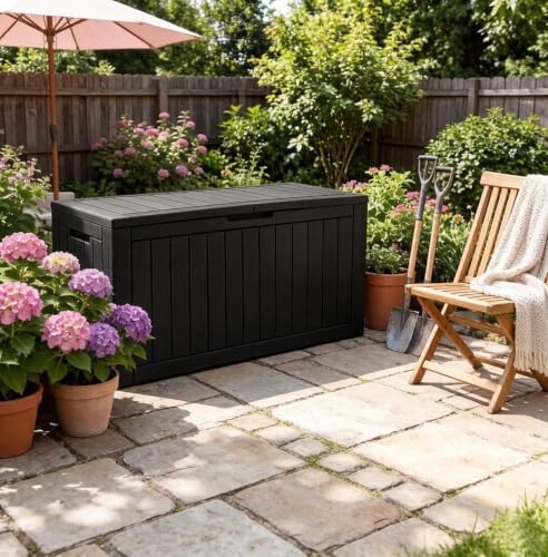 100 Gallon Outdoor Storage Box Waterproof Deck Box for Patio (Black / 100 Gallon)