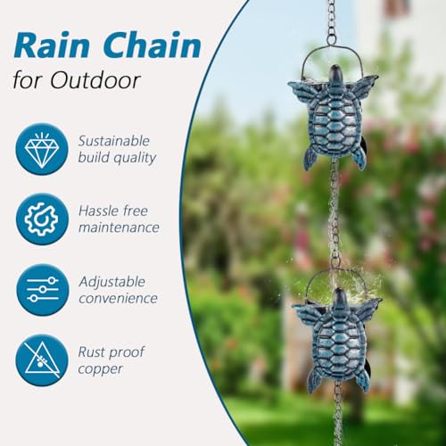 10 FT Rain Chain for Outside Gutters (Blue-turtle)