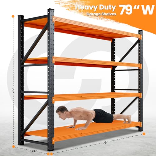 79” Wide Heavy Duty Metal Garage Shelving (Black Orange / 79"Wx24"Dx79"H)