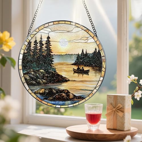 8 Inch Stained Glass Ornament (Canoe Lake Sunset)