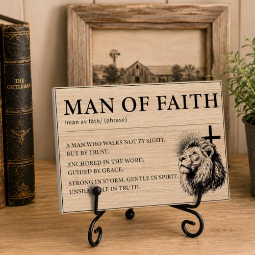 Man Of Faith Wooden Plaque for Home Office Book Shelf Table Decor (Multicolor 1751 / Wooden sign with iron frame（5.5 x 7.9 inches）)