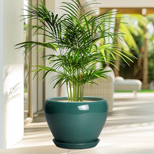 Ceramic Planter for Indoor Plants 10 Inch (10 Inch / Green)