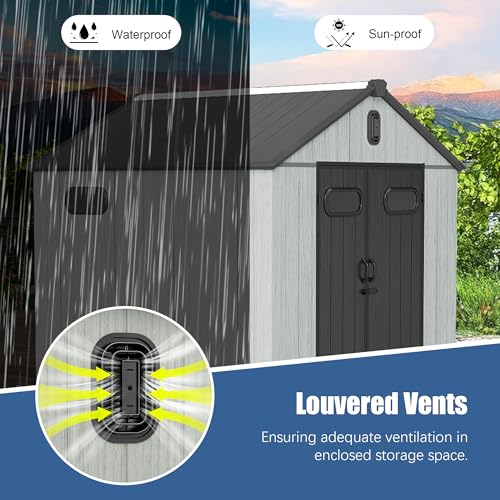 Domi 8x15.5FT Outdoor Resin Storage Shed with Transparent Windows & Louvered Vents (8x15.5FT)