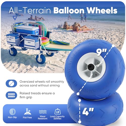 Heavy Duty Beach Wagon with 9" Big Sand (Blue&white)
