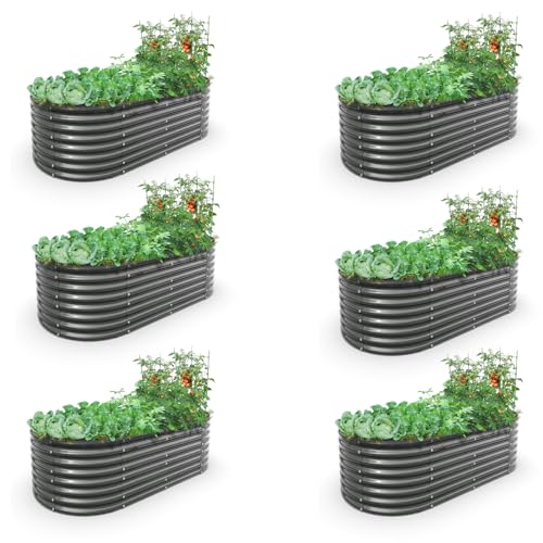Anleolife 6 Bed 6x3x2ft Oval Galvanized Raised Garden Beds (Set of 6 / 0106-grey)