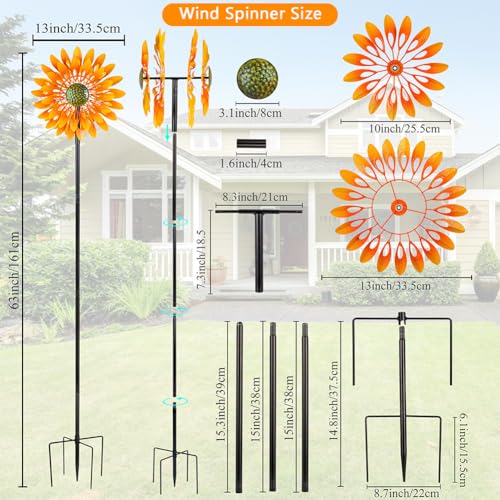 Sunflower Wind Spinner with 4 Blades (13 Inch(Yellow))