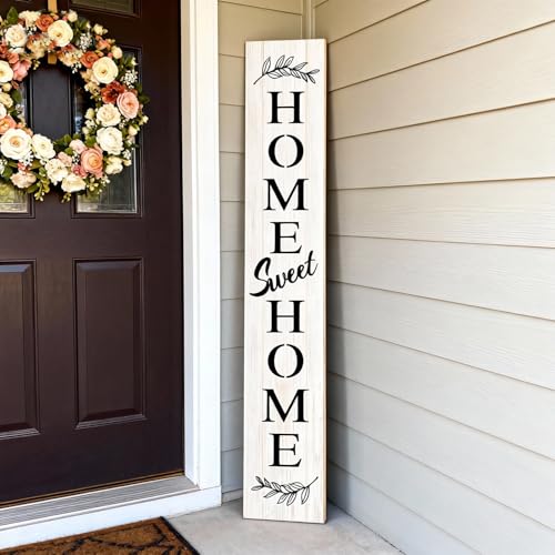 Farmhouse Wooden Welcome Sign Stand for Front Door (White Board / 7.8" x 47.2" / Basic Design-Single Side)