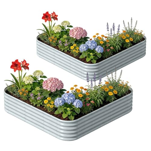 2 Pcs L Shaped Galvanized Raised Garden Bed (Gray / L-Shaped)