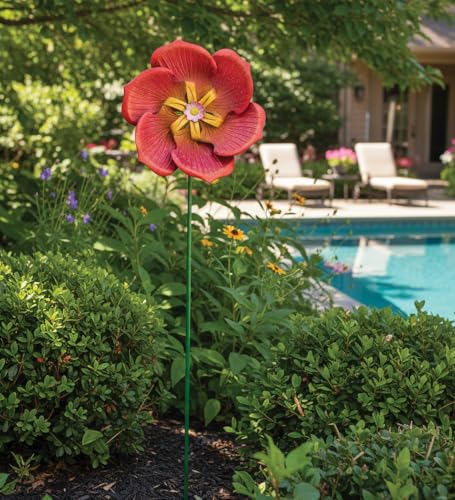 Wind Spinner Outdoor Metal Kinetic Yard Art with Stake (Poppy / Small (60-69 Inch))