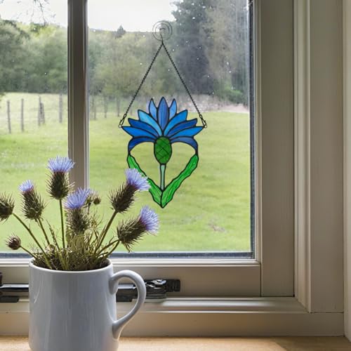 Flower Stained Glass Scottish Thistle Suncatcher for Window Gifts (D)