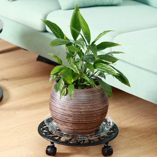 4 Packs 14 Inch Rolling Plant Stand with Wheels Metal Plant Caddy with Wheels Heavy Duty Round Plant Stand Indoor Iron Plants Rollers for Plants (14 inch: 4 pcs / Black)