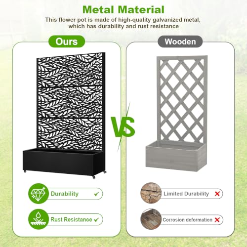 72"x47"x16" Metal Planter Box with Trellis (Black Leaf-shaped / 72"x47"x16")