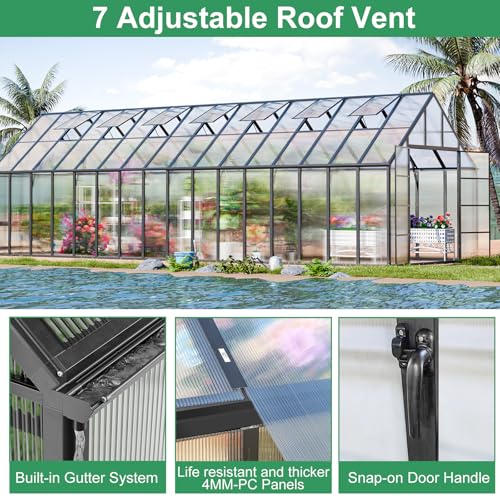 32x10x10 FT Polycarbonate Greenhouse for Outdoors w