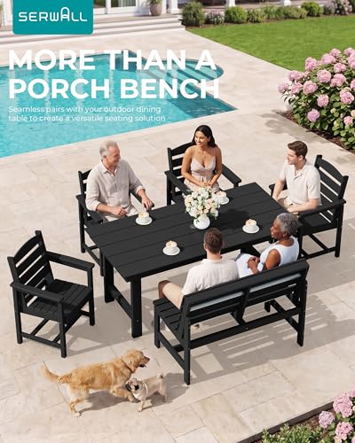 Armless Outdoor Bench (Black / 2 Person)
