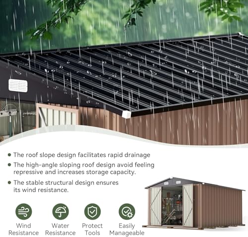 10 x 8FT Outdoor Storage Shed with Double Hinged Door (Brown / 10'x8')
