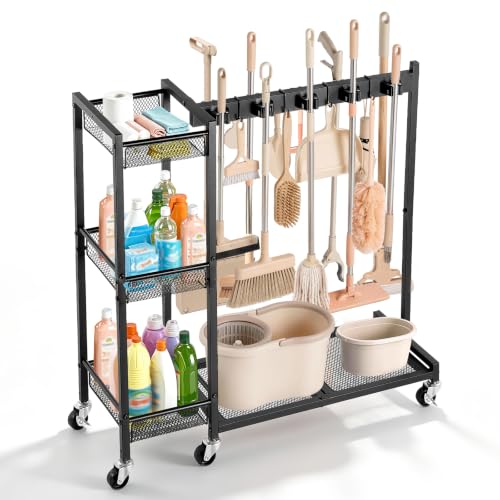 Broom Holder with Cleaning Supplies Organizer (Medium)