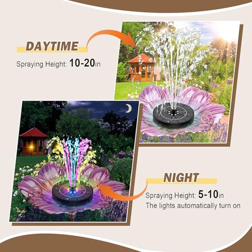 Solar Fountain for Bird Bath Colorful Lights Automatic Cycle 3.5W Solar Water Fountain Outdoor Garden 2200mAh Battery (Colorful 1)