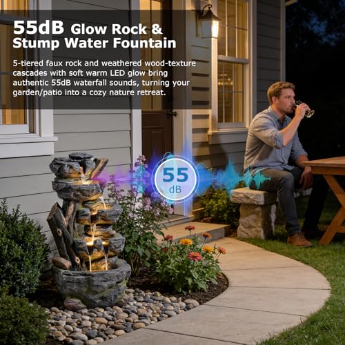 47.2" Tall Outdoor Water Fountain Large Waterfall Fountain (47.2’’H / 47.2’’h-stump&stone)