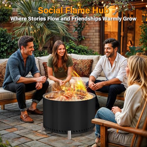 28" Smokeless Firepit with Stand & Grill Rack (Black / 28 Inch Black)