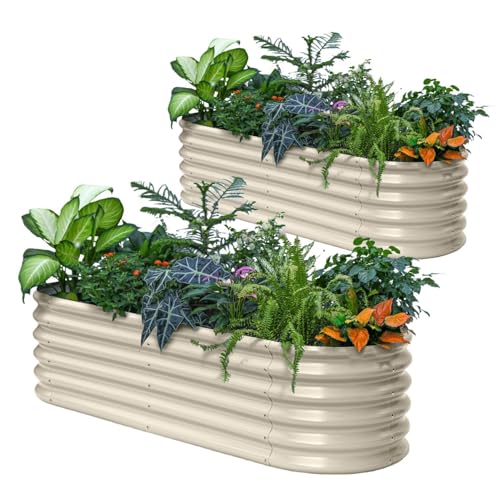 2 Pcs 6x2x1.5ft Galvanized Raised Garden Bed (Beige / 6x2x1.5ft)
