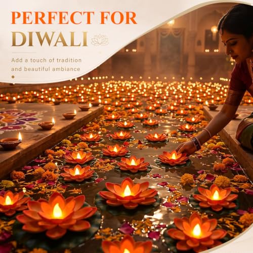 24 Pcs Floating Lotus LED Lights (Orange / 3.94 Inch)