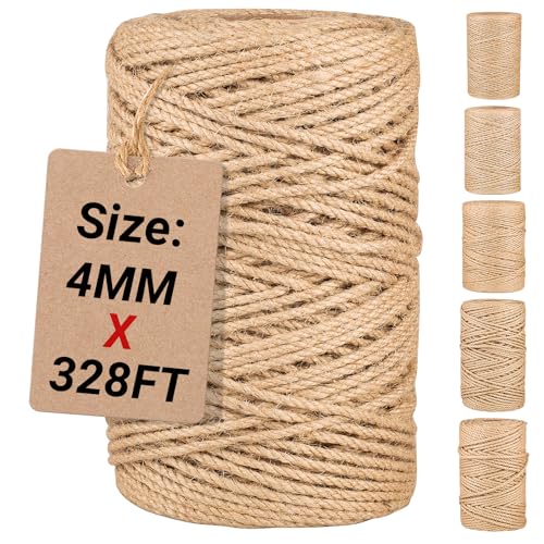 Natural Jute Twine String 4mm x 328ft Bulk Jute Rope for Crafting (328 Foot)