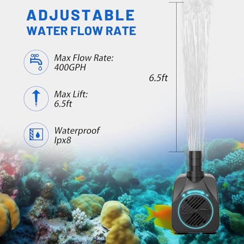 Submersible Water Pump 400GPH with Auto Shut Off 6.5ft High Lift