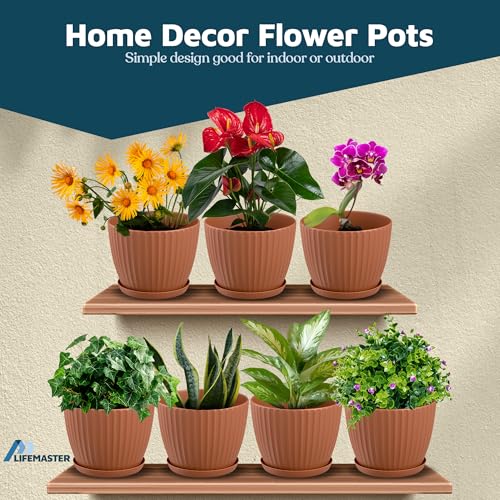 Terracotta 6 Inch Plant Pots with Drainage & Saucers 3 Pack (Terracotta / Pack of 3)