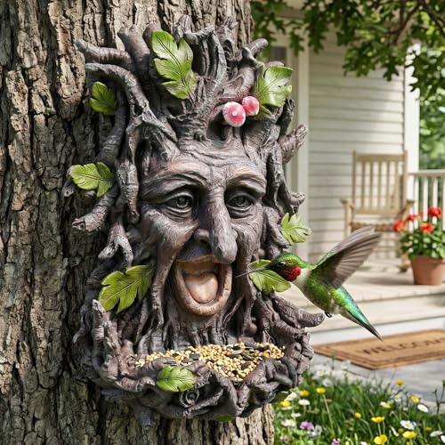 12" Real Tree Face Hugger Statue (Green Red)
