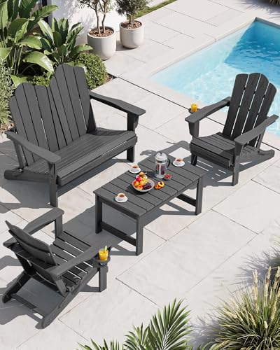 4 Pc HDPE Adirondack Set (Grey / 2 chair &1 bench &1 coffee table)