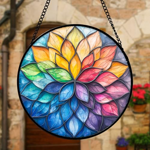 Colorful Flower Petals Stained Glass Window Hanging Suncatcher Gifts 6.3"
