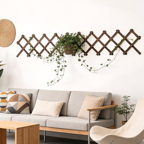 Wood Trellis for Climbing Plants Outdoor (Brown-4PC / 13" x 68")