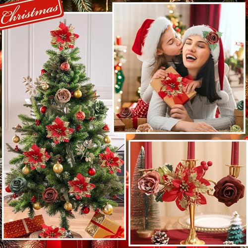 Artificial Christmas Flowers Set with Poinsettia (Christmas Red)