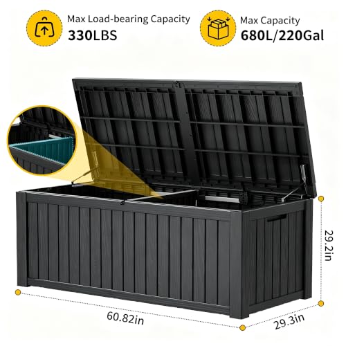 220 Gallon Outdoor Storage Box Waterproof Deck Box for Patio (Black / 220 Gallon)