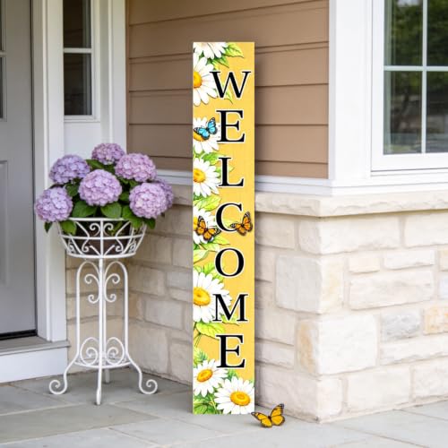 47" Rustic Daisy Welcome Porch Sign (Yellow / 7.8" x 47.2" / Daisy)